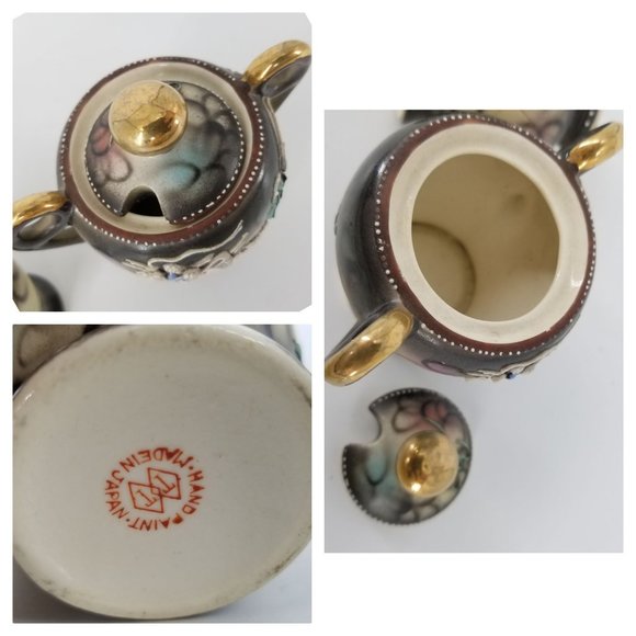 Japanese Moriage Dragon Ware Salt Pepper Sugar Bowl With Lid Mauein Grey Blue - Picture 3 of 7